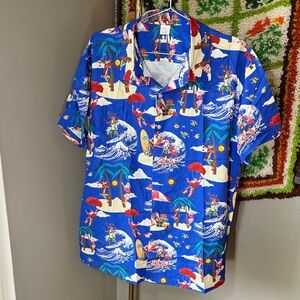 Christmas Santa’s Getaway Tropical Short Sleeve Button Down Men's Shirt